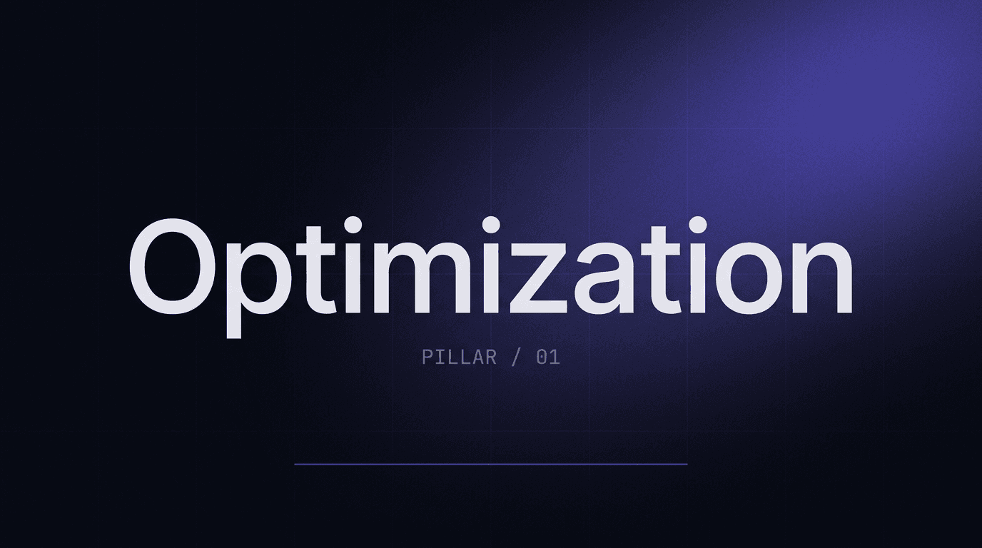 Editorial cover graphic for the ATS resume optimization pillar, typographic wordmark set against a dark indigo-violet gradient