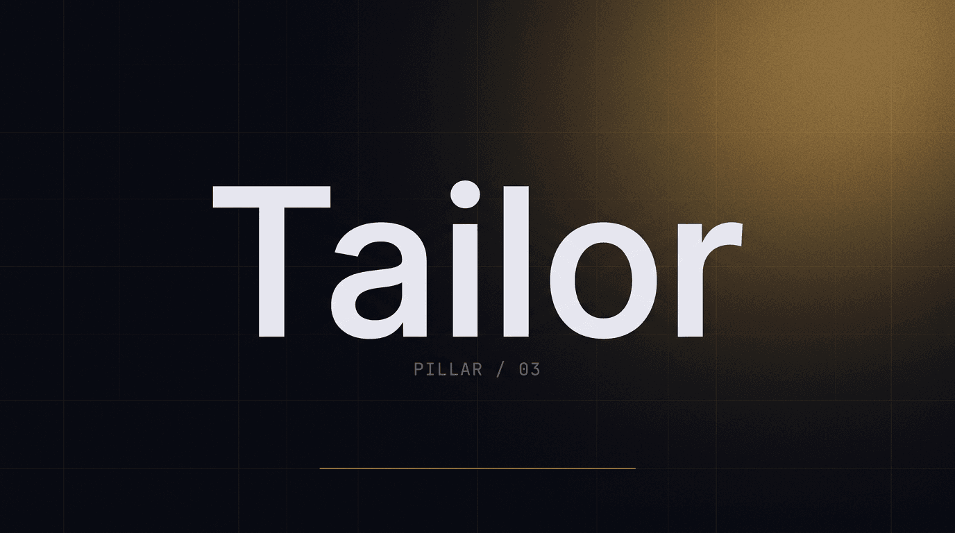 Editorial cover graphic for the tailored resumes pillar, typographic wordmark set against a dark muted-amber gradient