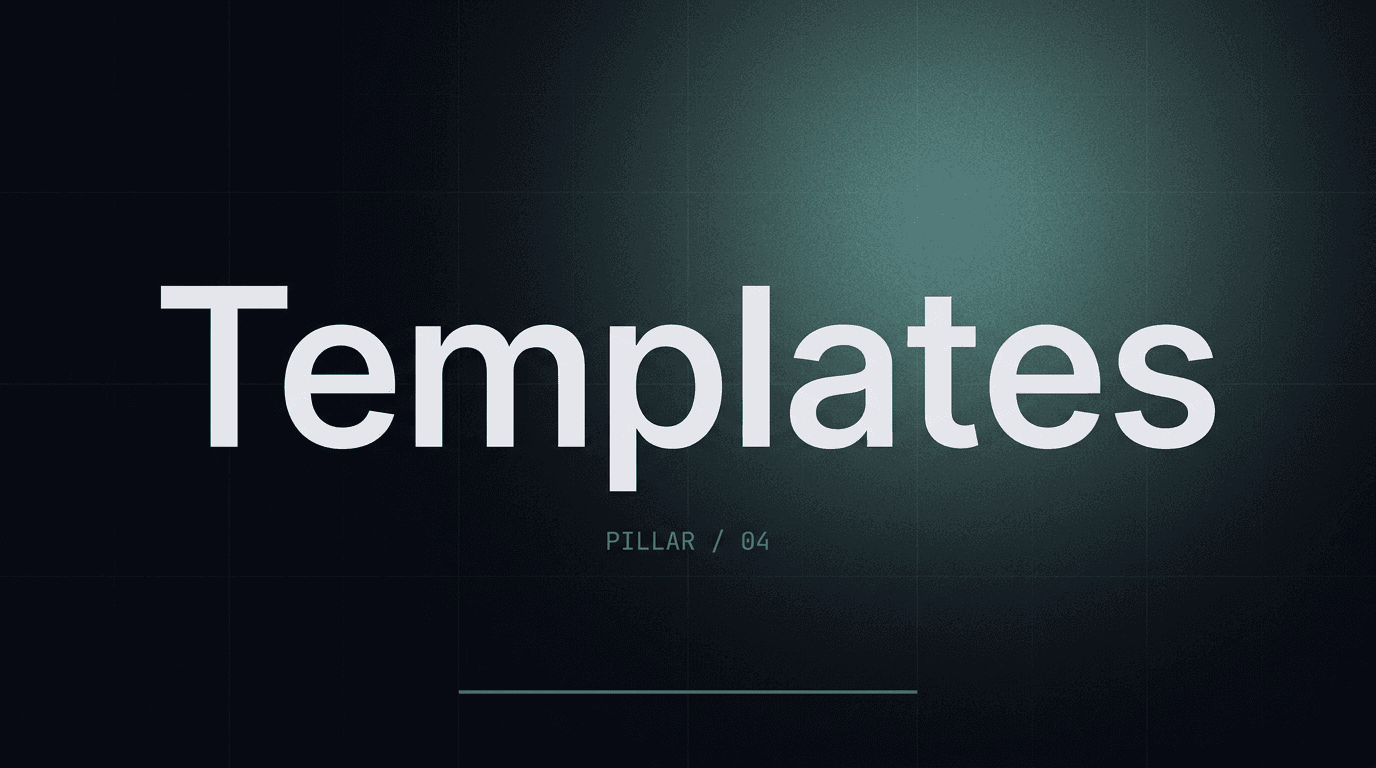 Editorial cover graphic for the ATS-friendly resume templates pillar, typographic wordmark set against a dark dusty-teal gradient