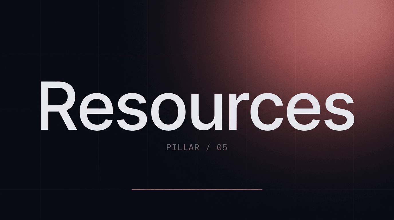 Editorial cover graphic for the job search resources pillar, typographic wordmark set against a dark burnt-rose gradient