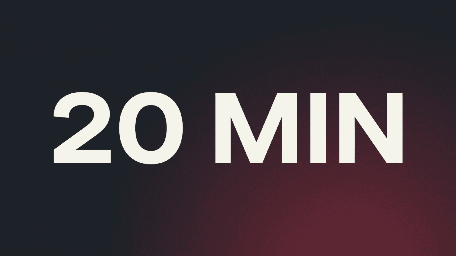 Editorial cover for quick tailoring guide: centered wordmark 20 MIN on a charcoal-to-burgundy gradient