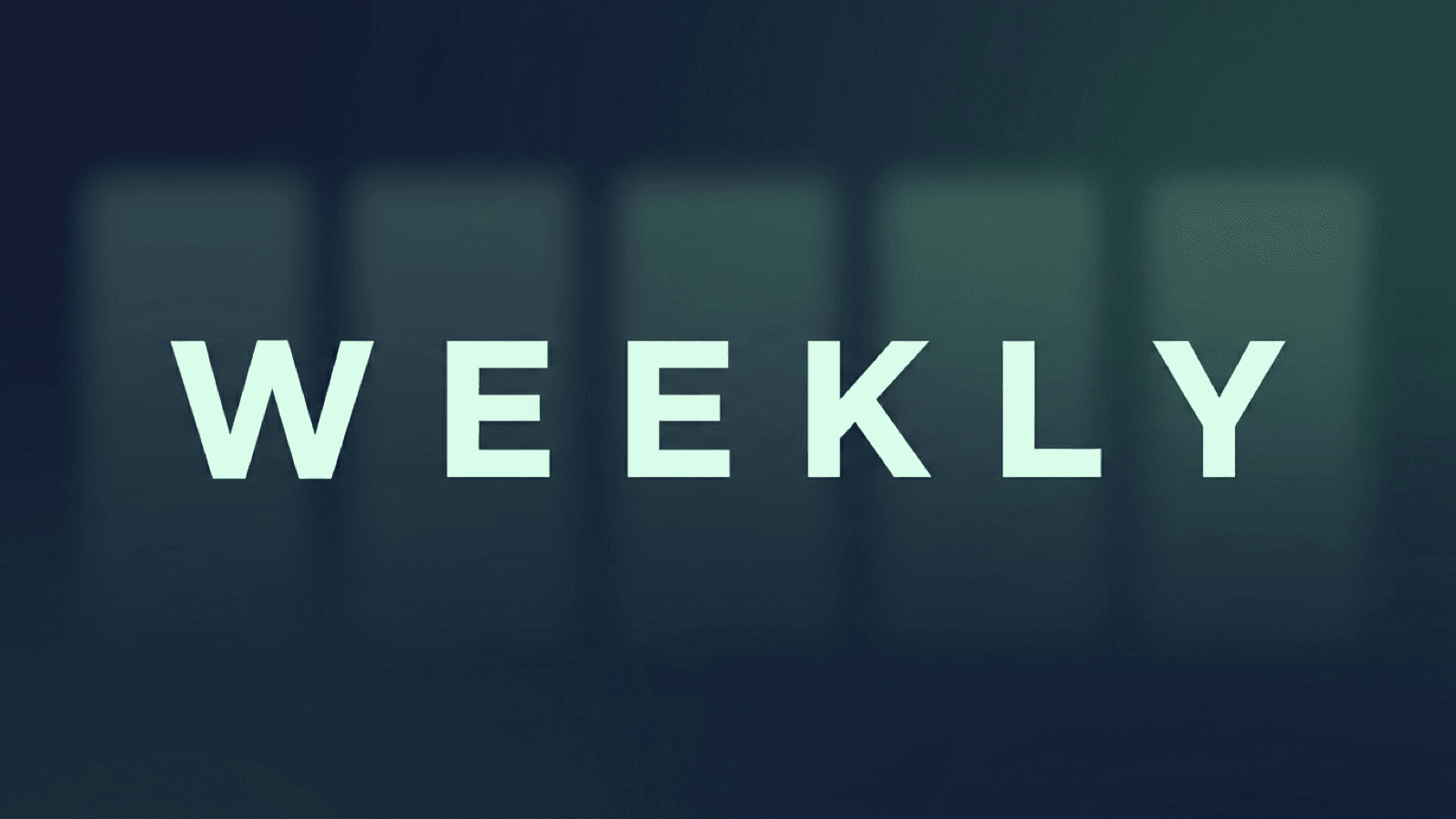 Editorial cover for weekly job search routine: centered wordmark WEEKLY on a dark navy to slate green gradient